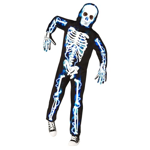 Morph Blaues Halloween Kostüm Kinder, Skelett Mädchen, Halloween Kostüm Kinder Skelett Junge, Halloween Kostüm Kinder Skelett, Junge Skelett Anzug Kinder, Overall Skelett Kinder - L von Morph