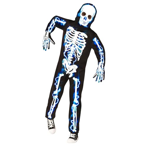 Morph Blaues Halloween Kostüm Kinder, Skelett Mädchen, Halloween Kostüm Kinder Skelett Junge, Halloween Kostüm Kinder Skelett, Junge Skelett Anzug Kinder, Overall Skelett Kinder - M von Morph