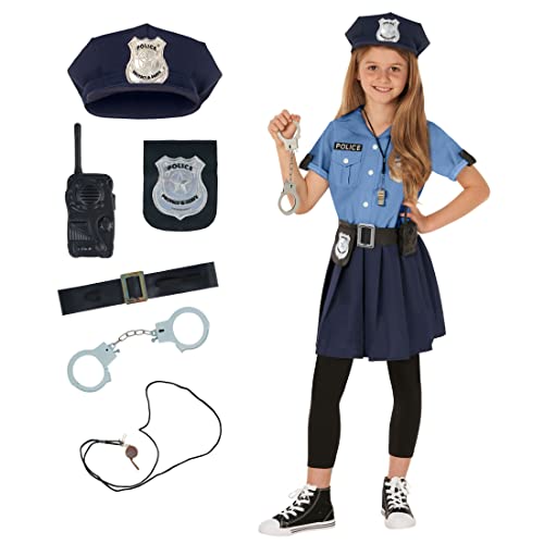 Morph Costume Polizei Kostüm Kinder Mädchen, Kostüm Polizei Set, Polizistin Kostüm Kinder Mädchen, Polizistin Kostüm Kinder, Kostüm Mädchen Polizistin, Kinderkostüm Polizistin Größe L von Morph