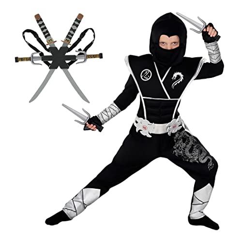 Morph Deluxe Ninja Kostüm Kinder, Kostüm Ninja Kinder, Ninja Kostüm Kinder Jungen, Faschingskostüme Kinder Junge Ninja, Karneval Kostüm Kinder Ninja, Ninja Kostüme Für Kinder M von Morph