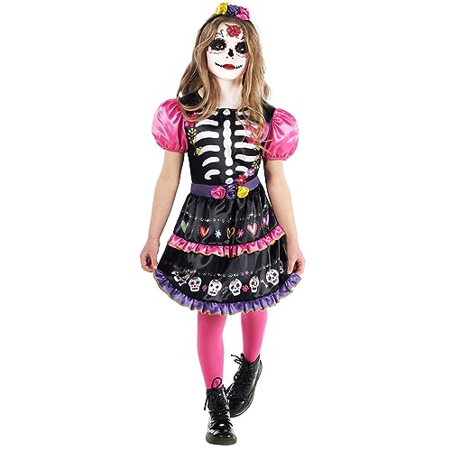 Morph Dia de Los Muertos Kostüm Mädchen, Dia de Los Muertos Kostüm Kinder, Mexikaner Kostüm Kinder Größe 3-4 Jahre von Morph