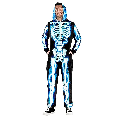 Morph Halloween Kostüm Herren Skelett, Overall Skelett, Onesie Skelett, Skelett Herren Kostüm, Jumpsuit Herren Halloween Größe XL von Morph