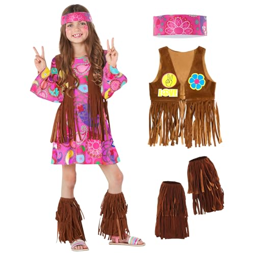 Morph Hippie Kostüm Kinder, Hippie Kostüm Mädchen, Hippi Kostüm Mädchen, Hippie Kostüm Kinder Mädchen Größe M von Morph