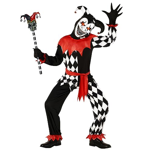 Morph Hofnarr Kostüm Kinder, Harlekin Kostüm Kinder, Killer Clown Kostüm mit Maske, Hofnarren Kostüm, Clown Kostüm Größe L von Morph