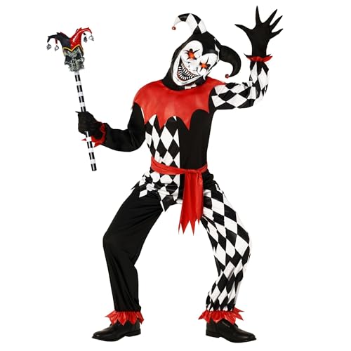 Morph Hofnarr Kostüm Kinder, Harlekin Kostüm Kinder, Killer Clown Kostüm mit Maske, Hofnarren Kostüm, Clown Kostüm Größe M von Morph