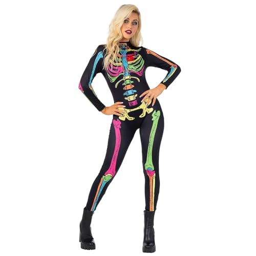 Morphsuits Halloween Kostüm Damen, Skelett Anzug Damen, Halloween Kostüm Skelett Damen, Skelett Kostüm Damen Leuchtend - XL von Morph