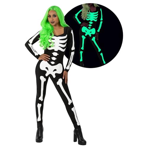 Morph Halloween Kostüm Damen, Leuchten Im Dunkeln Skelett Halloween Kostüm Damen, Skelett Jumpsuit Damen, Body Skelett Damen, Halloween Kostüm Skelett Damen, Halloween Skelett Kostüm Damen S von Morph