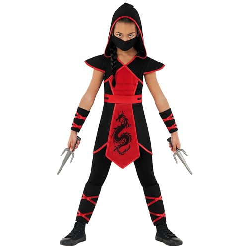 Morph Ninja Mädchen Kostüm, Ninja Kostüm Mädchen, Kinderkostüm Ninja, Kostüm Ninja, Ninja Costume Kids, Ninja Kostüm Kinder Rot, Ninja Verkleidung - S von Morph