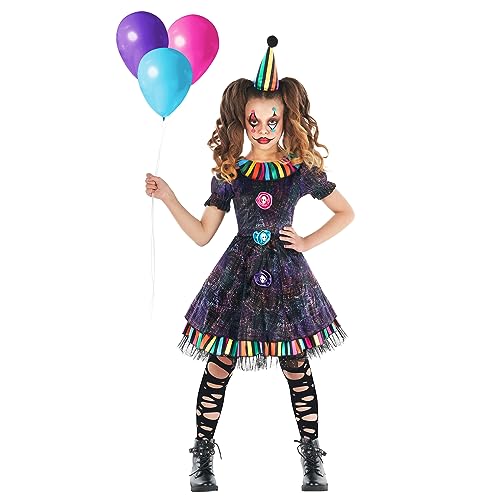 Morph Regenbogen Clownkostüm Mädchen, Kostüm Mädchen Clown, Halloween Kostüm Kinder Clown Mädchen Größe L von Morph