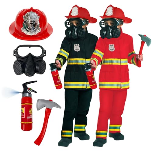 Morph Rotes Feuerwehr Kostüm für Kinder, Feuerwehrmann Uniform Jungen Mädchen, Faschingskostüm - L von Morph