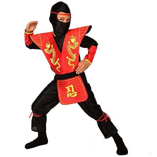 Morph Rotes Ninja Kostüm für Kinder, Krieger Verkleidung Jungen Mädchen, Faschingskostüm - L (134-146) von Morph