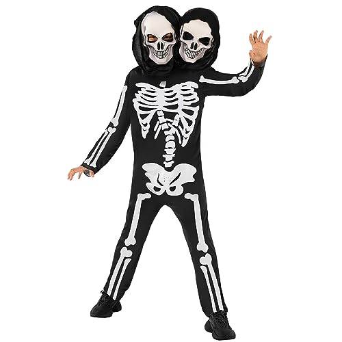 Morph Skelett Kostüm Kinder, Zweiköpfiges Kinder Skelett Kostüm, Kinderkostüm Halloween Skelett, Halloween Kostüme Kinder Skelett - M von Morph