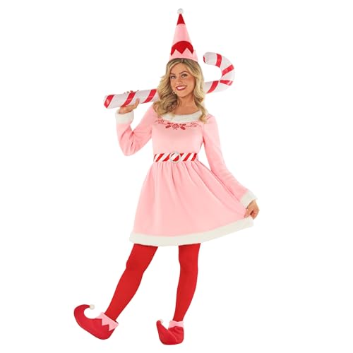 Morph Weihnachtselfen Kostüm Damen, Elfenkleid Damen Weihnachten, Elfenkostüm Damen Weihnachten, Rosa Elf Kleid Weihnachten - S von Morph