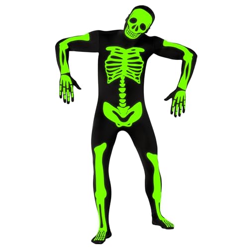 Morphsuits Leuchtendes Skelett Kostüm, Kostüm Skelett Leuchtend, Skelett Kostüm Leuchtend, Skelett Kostüm Damen Leuchtend, Skelett Jumpsuit Herren, Halloween Kostüm Herren Skelett Jumpsuit von Morphsuits