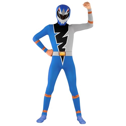 Morphsuits Power Rangers Kostüm Kinder, Power Ranger Kostüm Kinder, Ninja Kostüm Kinder Blau, Dino Fury Kostüm Blau - L von Morphsuits