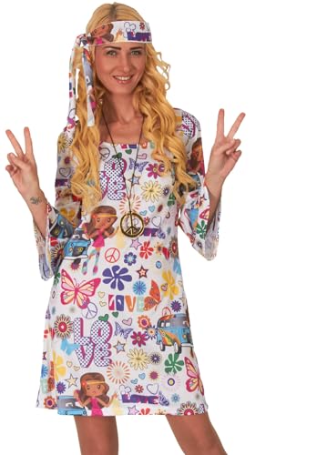 Hippie Kleid kurz Flower Power Woodstock 60/70er Jahre Karneval Fasching Kostüm L von Mortino