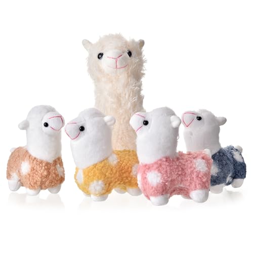 Morwealth 28cm Alpaka Kuscheltier mit 4 Baby Lamas, Nettes Alpaka Plüschtier Weiche Stofftier Plüsch Spielzeug Geschenk für Kinder (weiß) von Morwealth