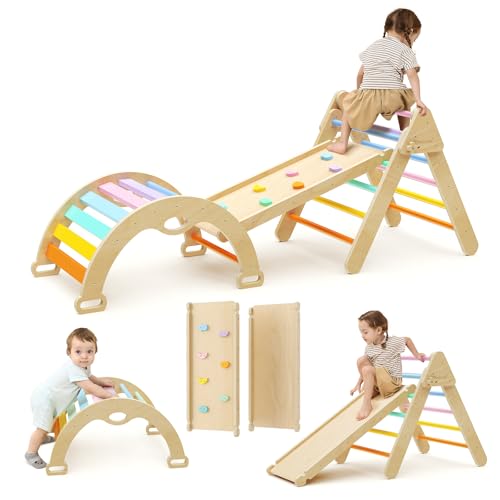 Mosebears Klettergerüst Indoor, Montessori kletterdreieck mit Rutsche, Kletterbogen, Stabilem Baby-Klettergerüst und Kletterdreieck von Mosebears