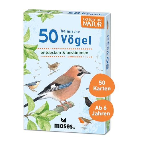 Moses 9715 Expedition Natur - 50 heimische Vögel | Bestimmungskarten im Set | Mit spannenden Quizfragen, White von moses