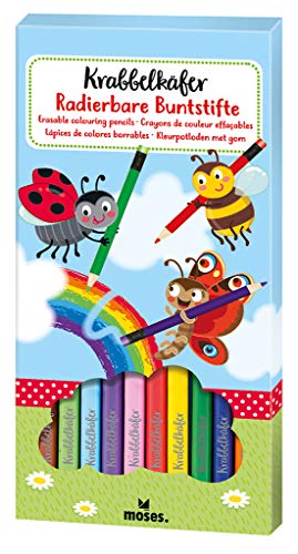 moses. 16123 Krabbelkäfer Radierbare Buntstifte Stifte in leuchtenden Farben | Für Kinder, bunt, 12 Stück (1er Pack) von moses