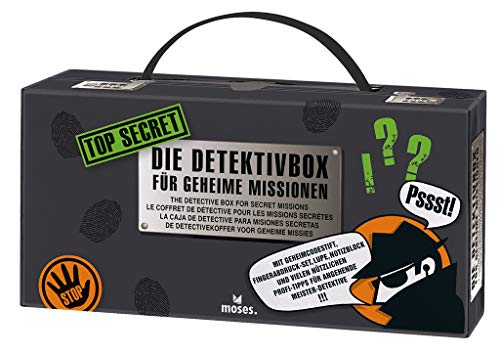 Top Secret - Detektivbox | 12 in 1 Detektivkoffer | Ausrüstung für Geheimagenten, Schwarz von moses