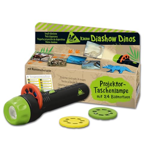 Moses 40236 Kleine Diashow Dinos – Projektor-Taschenlampe für Kinder, mit 24 Dinosaurier-Bildern und Namensübersicht, Dino, Small von moses