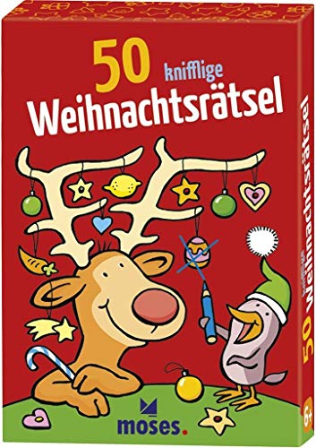 moses 21051 50 knifflige Weihnachtsrätsel Kinderbeschäftigung ab 6 Jahren für die Weihnachtszeit Kartenset, bunt von moses