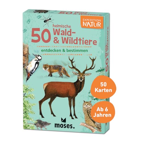 Moses 9739 Expedition Natur - 50 heimische Wald und Wildtiere | Bestimmungskarten im Set | Mit spannenden Quizfragen von moses