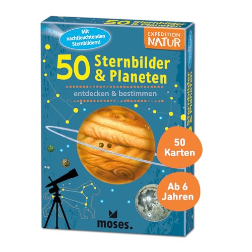 Moses 9740 Expedition Natur - 50 Sternbilder und Planeten| Bestimmungskarten im Set | Mit spannenden Quizfragen von moses