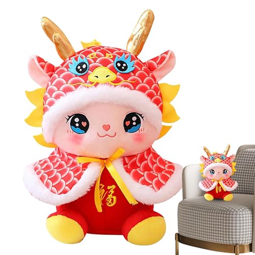 Moslalo Chinesisches Drachen-Plüsch-Maskottchen,Neujahrsdrache Stofftier | Chinesisches Sternzeichen Drache Plüsch 2024 Stofftier Spielzeug Maskottchen Puppe Urlaub Party Home Decor Neujahr Geschenk von Moslalo