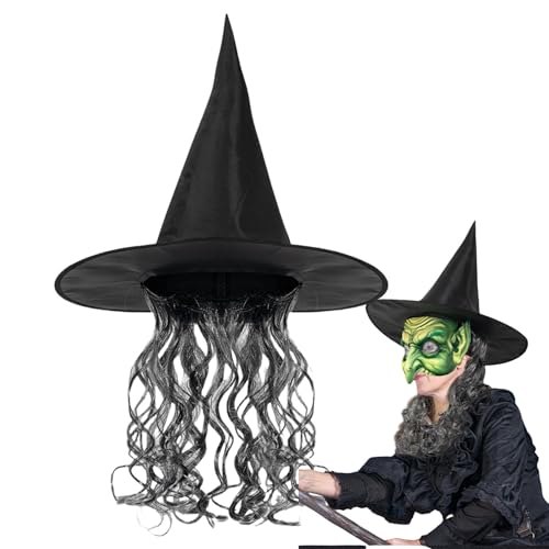 Moslalo Halloween-Hexenhut-Set, Hexenhut-Kostüm für Frauen - Halloween-Hexe-Kostüm-Set | Karneval Par Cosplay Gesicht Maskerade Hexe Perücke Hut Erhöhen Sie die Halloween-Atmosphäre von Moslalo