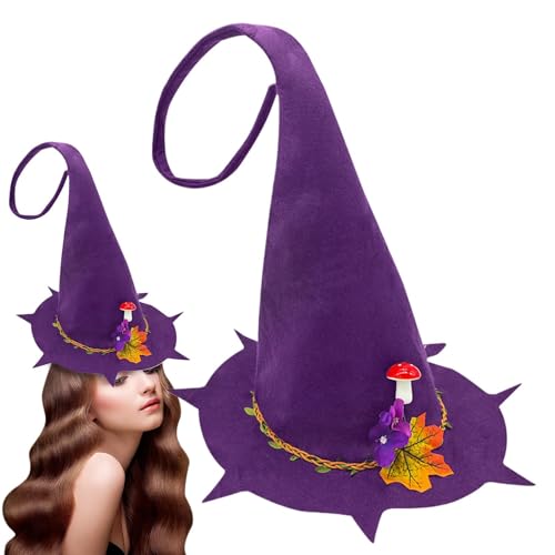 Moslalo Halloween Hexenhut für Frauen, schwarze Hexenhüte - Damen Halloween Filz Wolle Schwarz Hexen Accessoire - Halloween Erwachsene moderne Hexenhüte für Festivals, Halloween, Cosplay von Moslalo