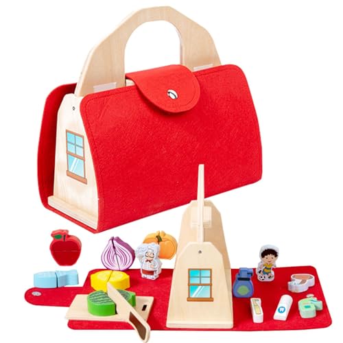 Moslalo Kleines Küchenset, Kochspielzeug - Holzspielzeug-Set für Kinderküche,Tragbares Spielhaus, Rollenset, Lebensmittelspielzeug, pädagogisches Aufklärungsspielzeug, Küchenspielzeug aus Holz für von Moslalo