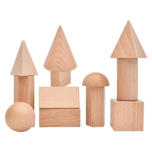 Moslalo Mini-Geometriekörper,Geometrische Körperkörper aus Holz - Grundfarben-Set mit geometrischen Formenblöcken - Montessori-Lernspielzeug, solide Figuren, Geometrie-Miniatur, 3D-Formblöcke, von Moslalo