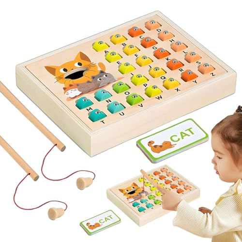 Moslalo Sight Word Games, Magnetisches Angelspiel aus Holz | Holz-Alphabet-Lernbox für Kinder,Verbessert das Feinmotoriklernen, die kognitiven Fähigkeiten und das Alphabetspiel für die von Moslalo