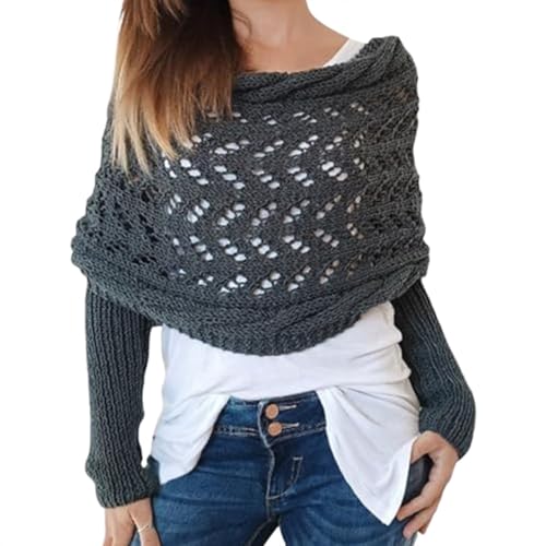 Schal mit Ärmeln | Gestrickter Kabelwickel | Wickelt Pullover Schal mit Ärmeln Shrugs für Damen | Multifunktionaler Wickel Schal Pullover mit Ärmeln Häkelanleitung | Häkelmuster Ärmel Wickelschal Tops von Moslalo