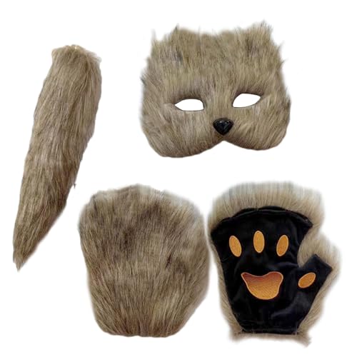 Moslate Animal Maskerade Maske, Dress Up Face Cover mit Schwanz und Handschuhen, Halloween Maske für Karneval Maskerade Bühnenauftritt von Moslate