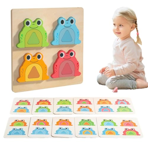 Moslate Frosch-Puzzle für Kinder,Frosch-Puzzle aus Holz - Lernpuzzles mit 20 doppelseitigen Karten,Frosch-Puzzles, Puzzle-Aktivitätsbrett für Kinder im Vorschulalter von Moslate