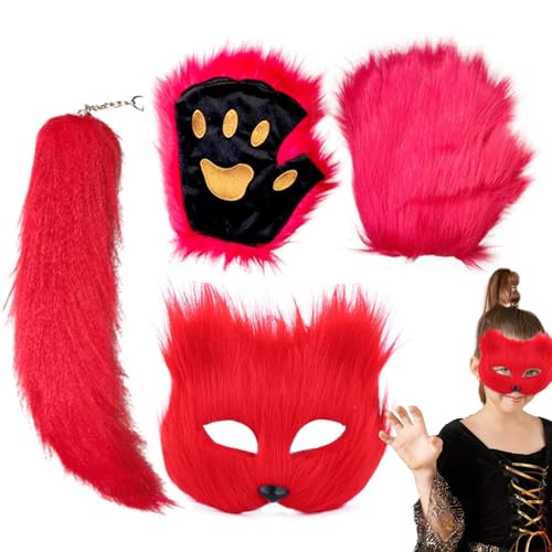 Moslate Halloween Animal Face Cover, Dress Up Face Cover mit Schwanz und Handschuhen, Halloween Maske für Karneval Maskerade Bühnenauftritt von Moslate