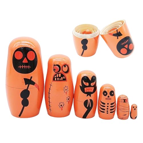 Moslate Halloween-Nistpuppen,Russische Nistpuppen für Kinder,Hölzerne Halloween-Puppen Russische Nistpuppe mit sechs Schichten - Nesting Doll, Russische Nesting Dolls Spielzeug für Familie, Freunde von Moslate