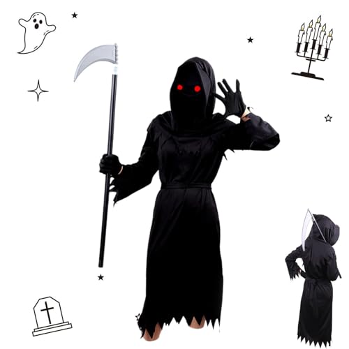 Moslate Halloween-Teufel-Kostüm-Set, Teufel-Kostüm für Kinder - Kreatives Scream-Kostüm mit leuchtend roten Augen,Gruseliges Kostüm Reaper-Kostüm für und Mädchen, Halloween-Party von Moslate