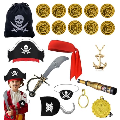 Moslate Kapitän Piratenkostüm für Kinder,Piraten-Partyzubehör für Kinder,Kinder-Augenklappen-Hut | Piratenhut, Totenkopf-Aufdruck und Augenklappe für Halloween-, Bühnen-Requisite von Moslate