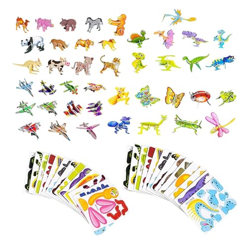 Moslate Puzzles für Kinder,3D-Cartoon-Puzzles für Kinder - 3D-Papierpuzzlespielzeug | 100 Stück pädagogische Dinosaurier-Tiere-Flugzeug-Puzzles, Kunsthandwerk-Reisespiel für und Mädchen von Moslate