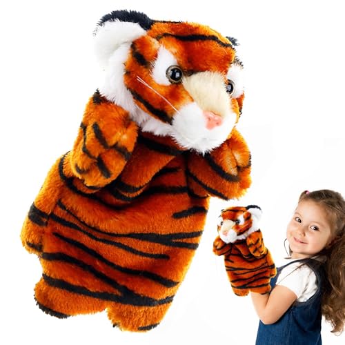 Moslate Tiger-Handpuppe, Hand-Fingerpuppen | Weiche Tiger-Handpuppe,Weiches Tiger-Stofftierspielzeug, weiche Puppen, Requisiten, Spielzeug, Plüschtier-Handpuppen für Geburtstage und Feiertage von Moslate