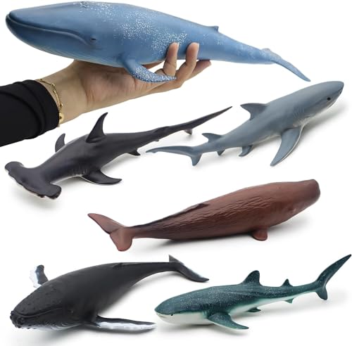 Mostop 6 Stück Haie und Wale Tiere-Figuren Set Ocean Spielfiguren Spielzeug für Kinder 28-37cm Große Größe Ozean Meer Meerestier Geeignet für Kinder Spielen oder als Deko von Mostop