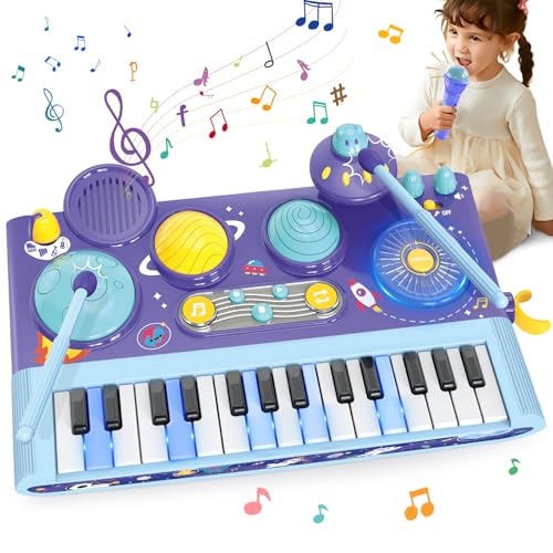 Mostop Baby Musical Toys 5 in 1 Piano Keyboard Xylophone Drum Set mit Mikrofon & Licht, Musikinstrument Lernspielzeug für Kleinkinder, Kinder Drum Set Musikspielzeug für Mädchen Jungen Spielzeug von Mostop