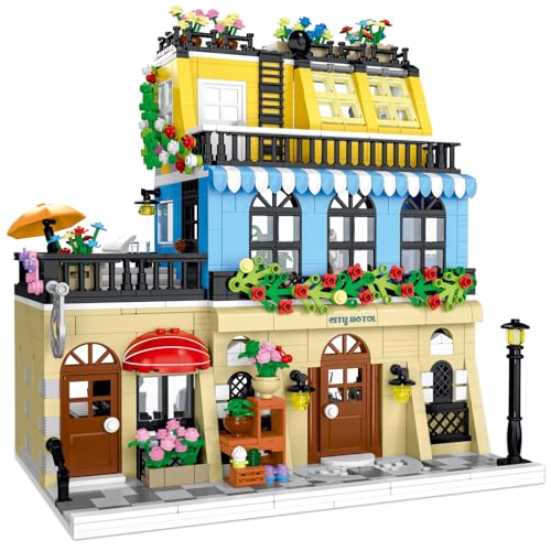 Mostop City Hotel Building Block Set, 1464 Teile Haus Baukasten, 3-Layer City Building Spielzeug mit LED Lichtern, Haus Architektur Sets für 6+Jahre Erwachsene Teenager Kinder von Mostop