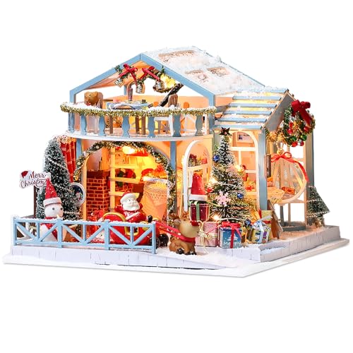 Mostop DIY Miniature Dollhouse Kit,Wooden Dollhouse Construction Kit, Miniature House Kit with LED Light,Creative Room Idea for Children/Adults,Handmade Crafts Gift,Home Decor (Christmas Snowy Night) von Mostop