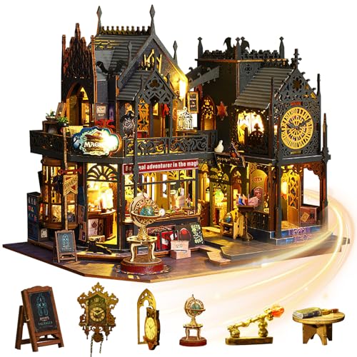 Mostop DIY Miniatur Puppenhaus Bausatz,Holzpuppenhaus-Bausatz Miniaturhaus-Bausatz mit LED-Licht,Kreative Raum-Idee für Erwachsene Magisches Haus DIY-Bausätze (Holo Magic City) von Mostop