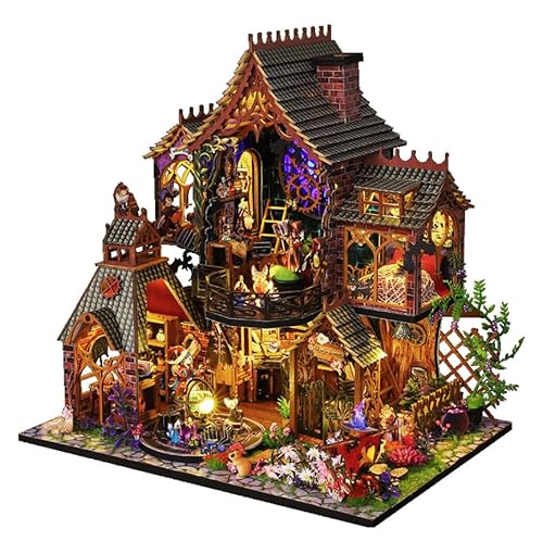 Mostop DIY Miniature Dollhouse Kit, Holzpuppenhaus Bausatz Miniatur Haus Bausatz mit LED Licht, Kreative Zimmer Idee für Kinder/Erwachsene Magisches Haus DIY Bausätze (Magic Spirit) von Mostop